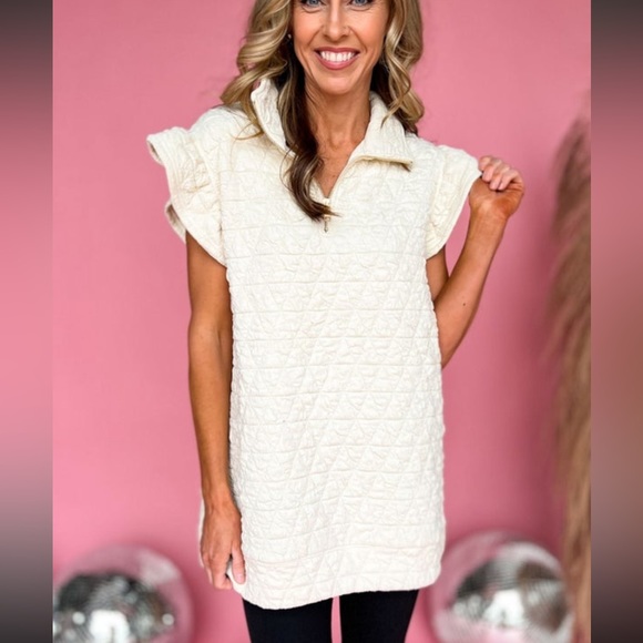 SSYS Ivory Quilted Ruffle Shoulder Half Zip Pullover - Picture 3 of 4